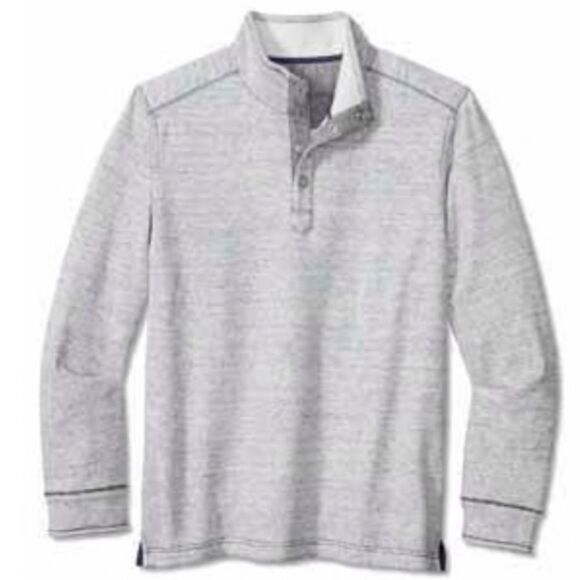 TOMMY BAHAMA Summit Snap Mock Blue Hydrangea Heather Sweatshirt, Medium, NWT - Picture 1 of 13